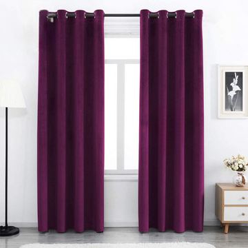 2 Pieces Plain Dyed Velvet Eyelet Curtains-Dark Purple