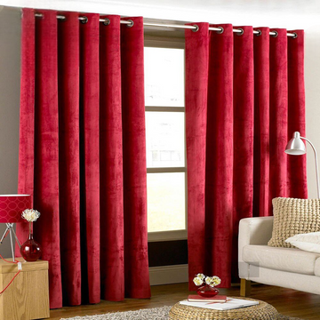 2 Pieces Plain Dyed Velvet Eyelet Curtains-Red