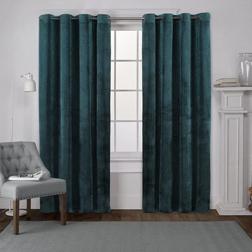 2 Pieces Plain Dyed Velvet Eyelet Curtains-Teal
