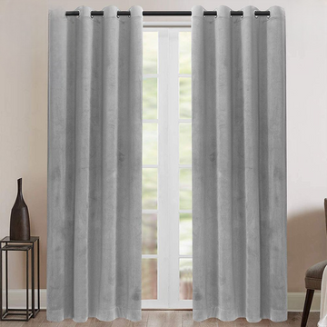 2 Pieces Plain Dyed Velvet Eyelet Curtains-Grey