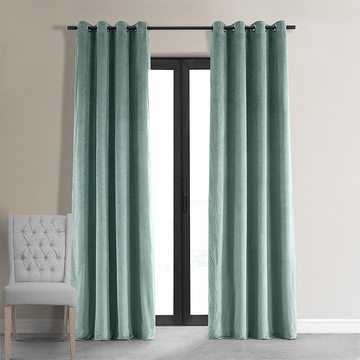 2 Pieces Plain Dyed Velvet Eyelet Curtains-Duck Egg