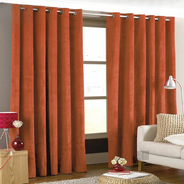 2 Pieces Plain Dyed Velvet Eyelet Curtains-Coral