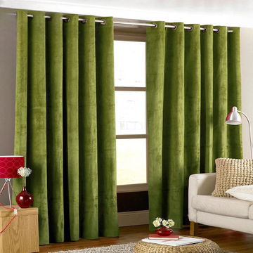 2 Pieces Plain Dyed Velvet Eyelet Curtains-Light Green