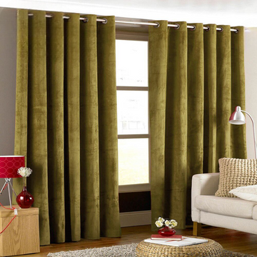 2 Pieces Plain Dyed Velvet Eyelet Curtains-Olive Green