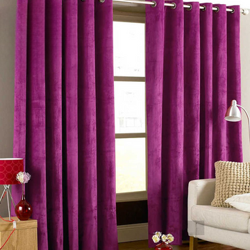2 Pieces Plain Dyed Velvet Eyelet Curtains-Shocking Pink