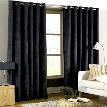 2 Pieces Plain Dyed Velvet Eyelet Curtains-Black