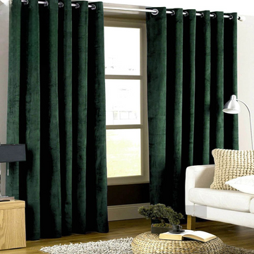 2 Pieces Plain Dyed Velvet Eyelet Curtains-Dark Green