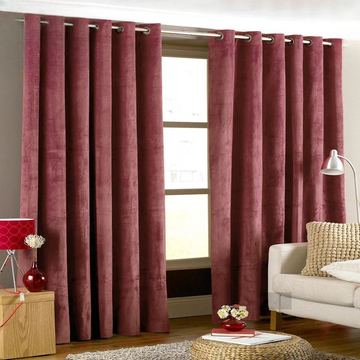 2 Pieces Plain Dyed Velvet Eyelet Curtains-Burgundy