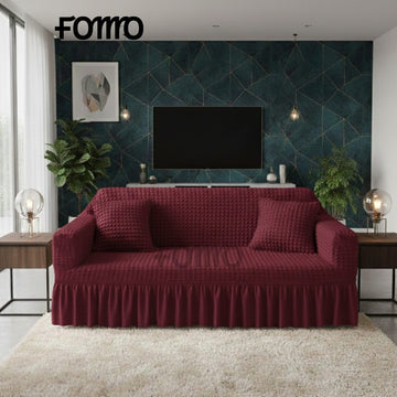 Fluffy Bubble Fabric Sofa Cover - Maroon