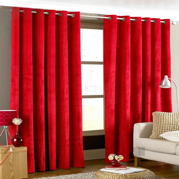 2 Pieces Plain Dyed Velvet Eyelet Curtains-Blood Red